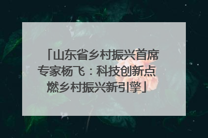 山东省乡村振兴首席专家杨飞：科技创新点燃乡村振兴新引擎
